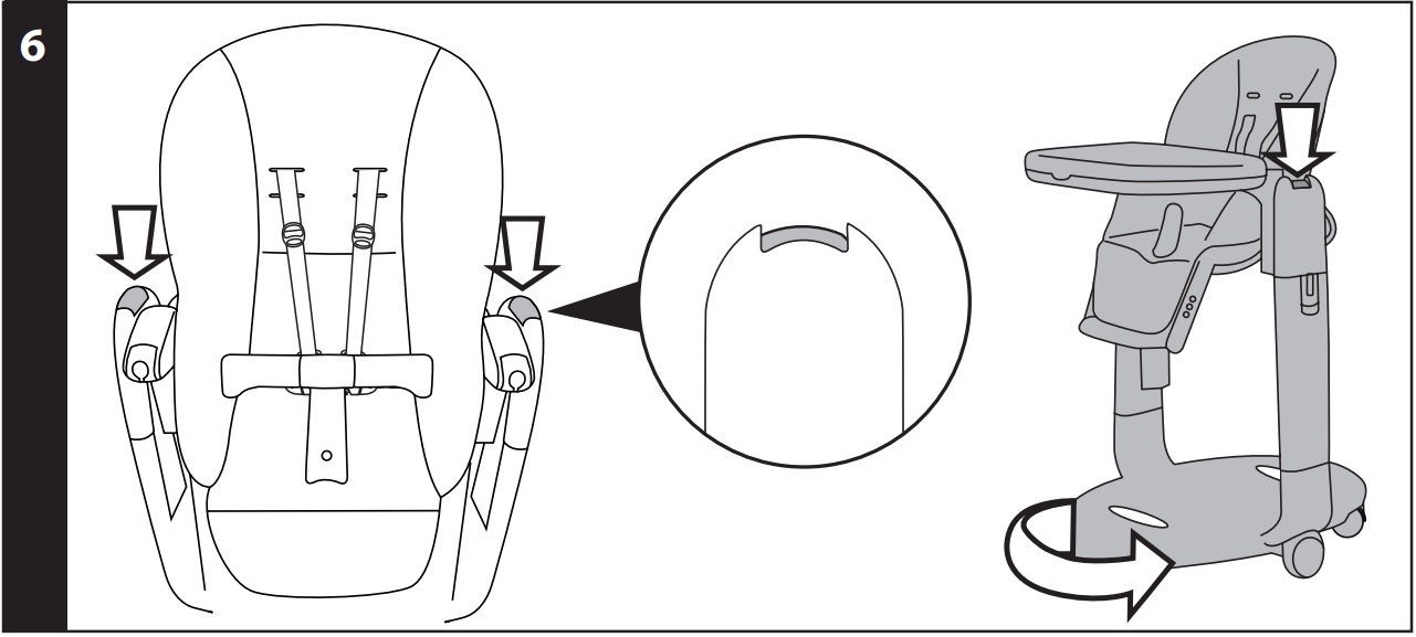 6 ТОРМОЗ: стульчик всегда находится на тормозе, чтобы передвинуть его, нужно нажать на обе красные кнопки одновременно.
